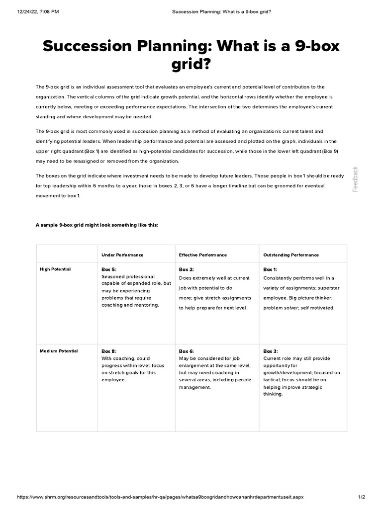 Succession Planning - What Is A 9-Box Grid | PDF