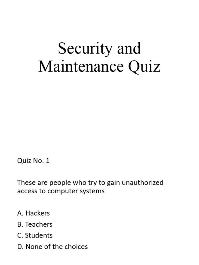 Security and Maintenance Quiz PDF Transport Layer Security Cyberspace