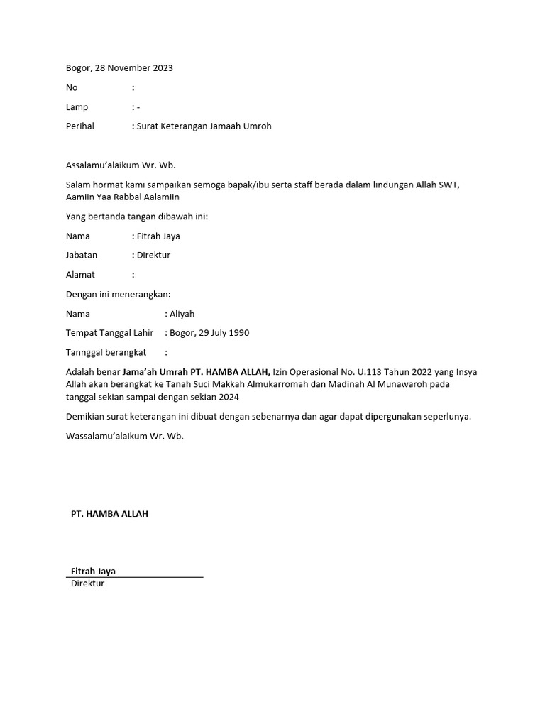 Surat Keterangan Umroh | PDF
