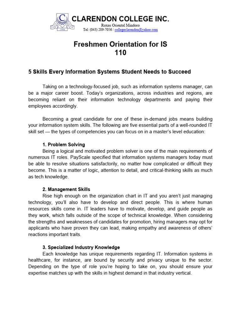 Freshmen Orientation Pdf Information Cognition