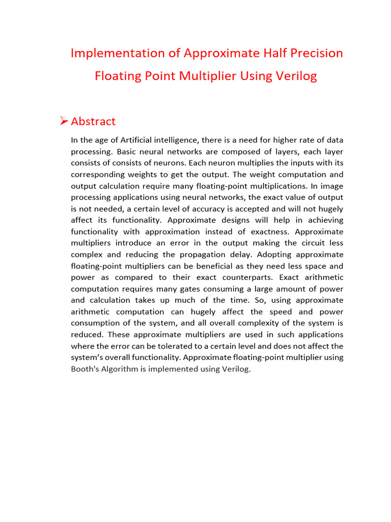 Approximate Floating Point Multiplier in Verilog | PDF | Artificial ...