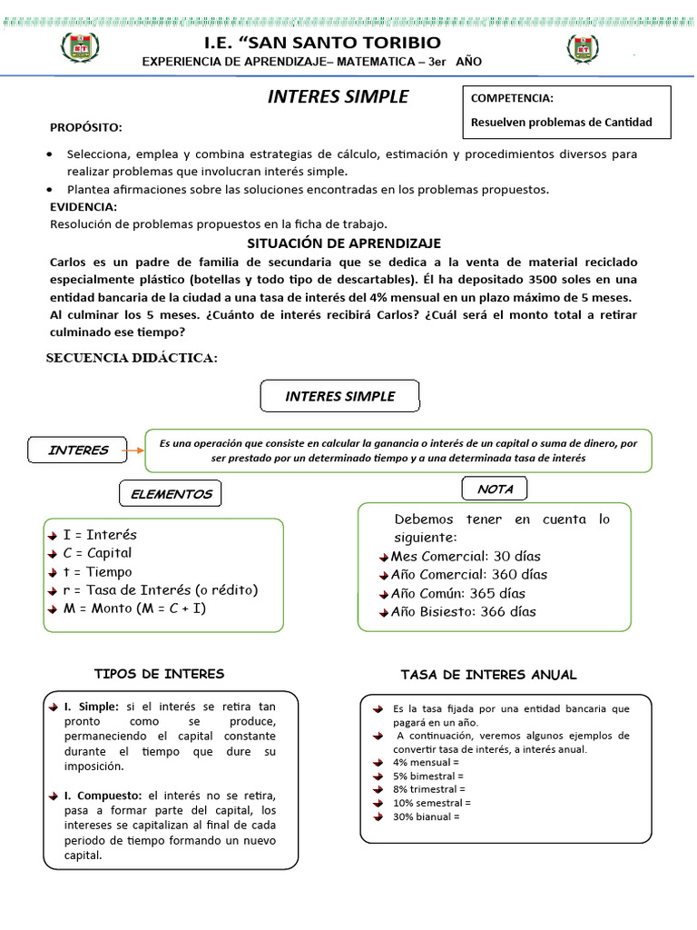 Interes Simple - Tercero | PDF | Interés | Tasas de interés