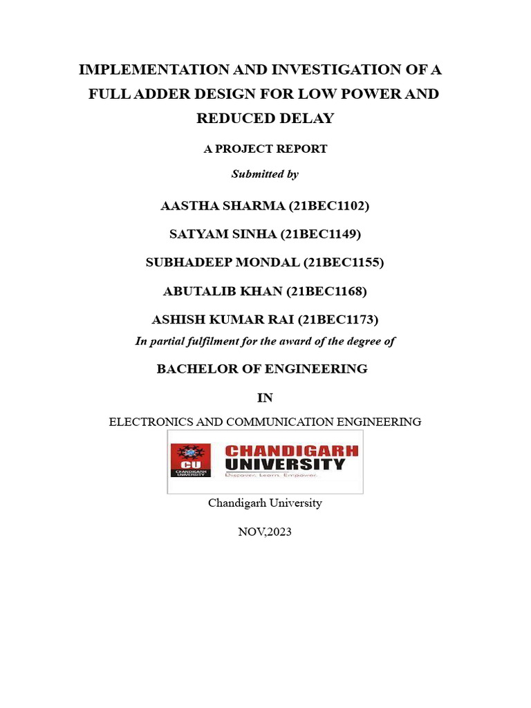 Low Power Full Adder Design Report | PDF | Cmos | Logic Gate