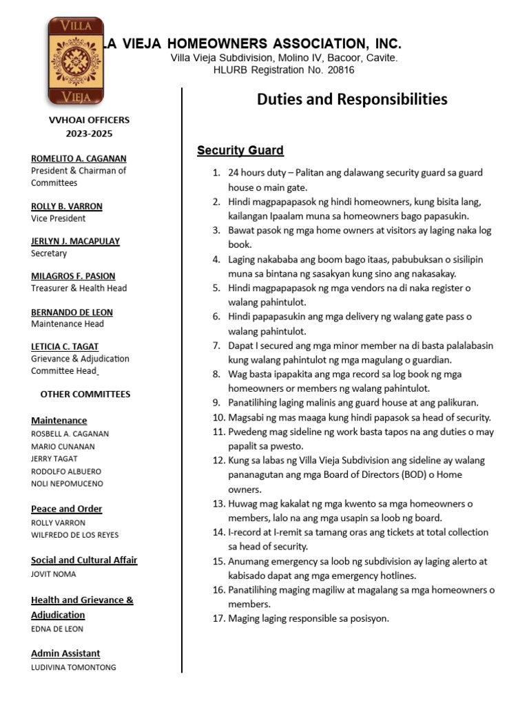 Duties and Responsibilities (Security Guard) PDF
