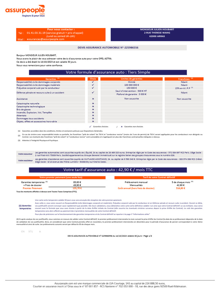 Devis Assurance Auto OPEL ASTRA | PDF | Assurance | Courtier