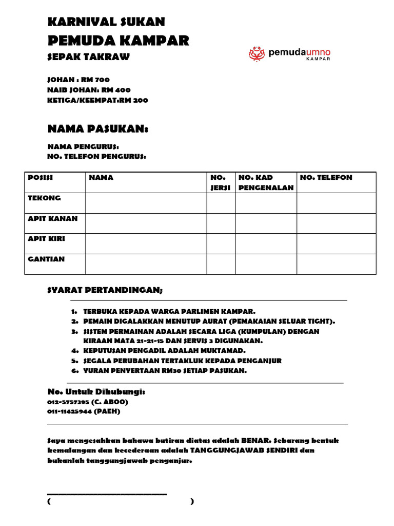 Borang Sepak Takraw | PDF