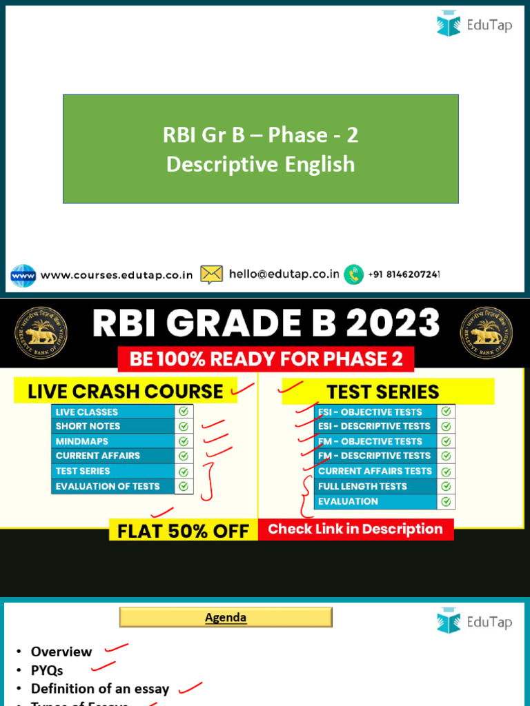 RBI Grade B Phase 2 Essay Writing Guide | PDF | Essays | Entrepreneurship