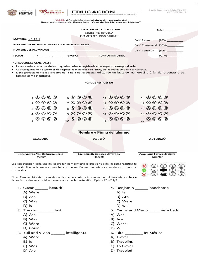 Examen Inglés III Segundo Parcial | PDF