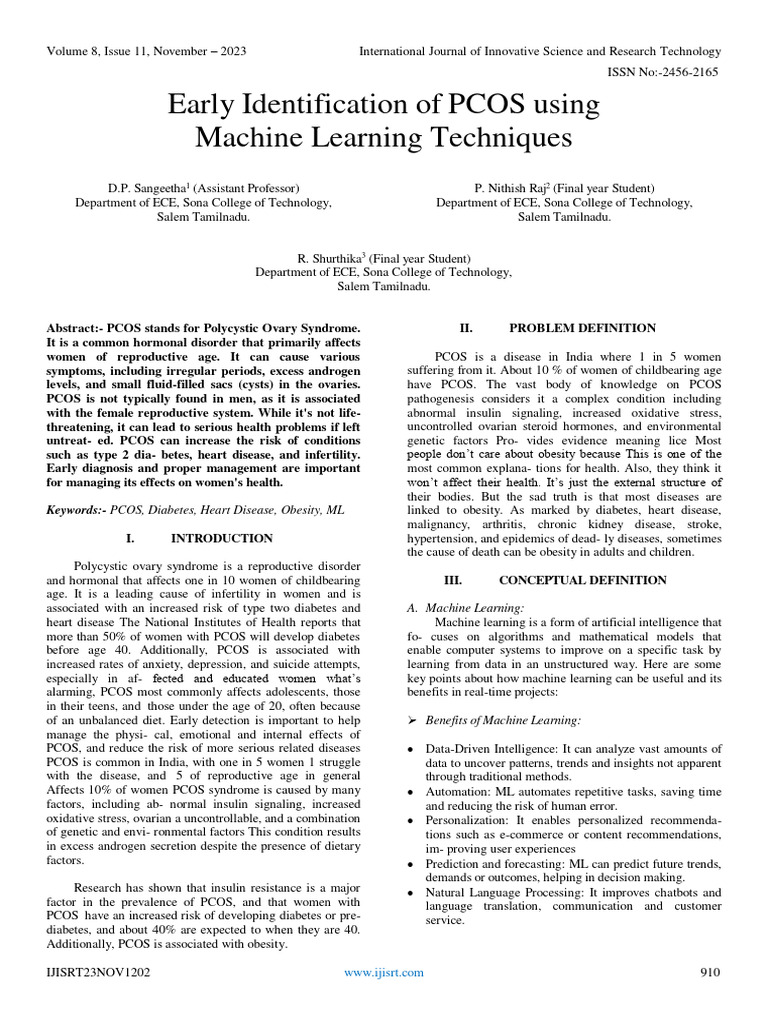 Early Identification of PCOS Using Machine Learning Techniques | PDF ...