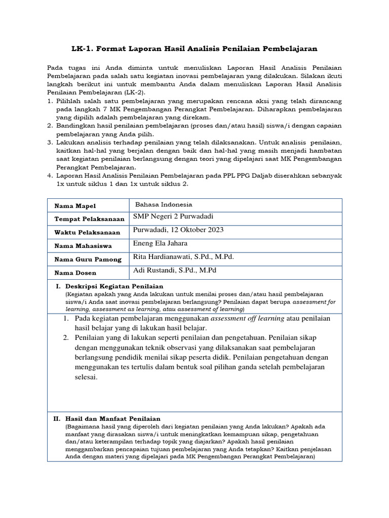 Analisis Penilaian Pembelajaran PBL | PDF | Karier & Perkembangan | Bisnis
