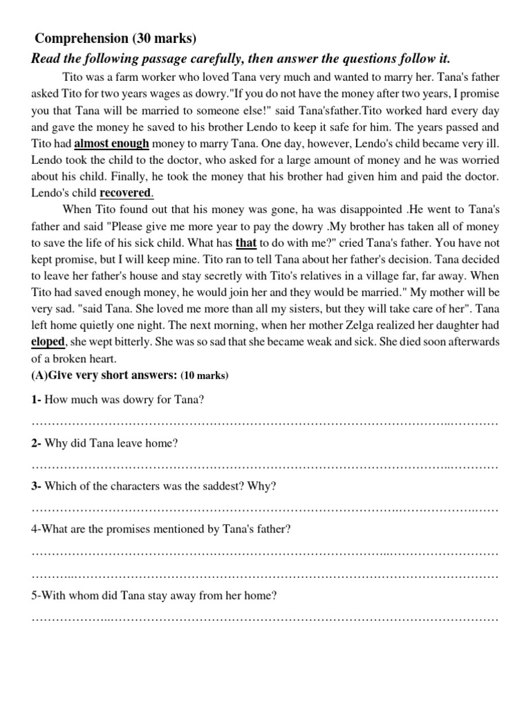 Reading Comprehension Exercise | PDF