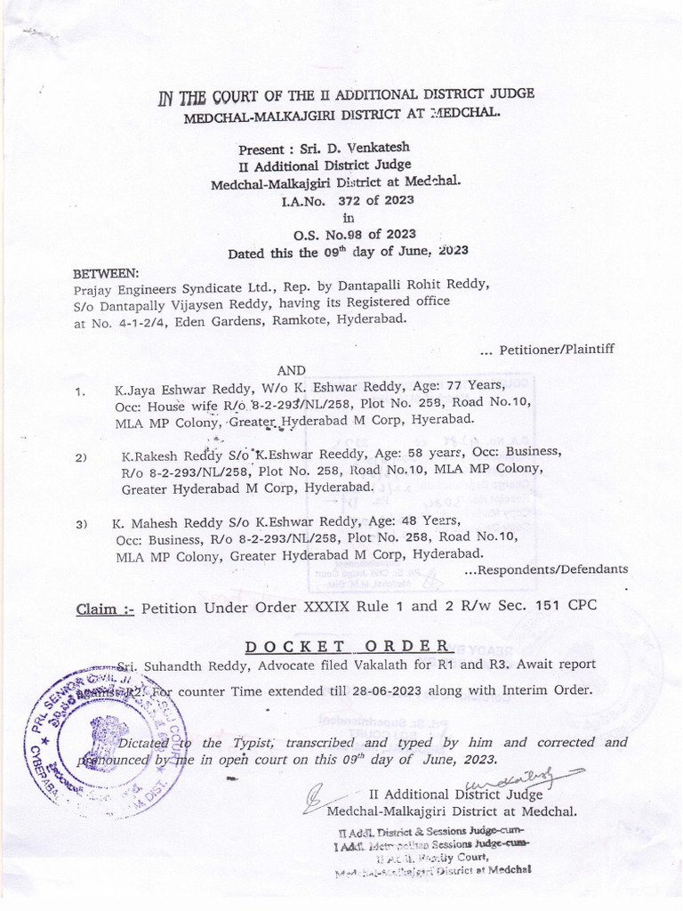 K. Jaya Eshwar Reddy (Docket Order) | PDF