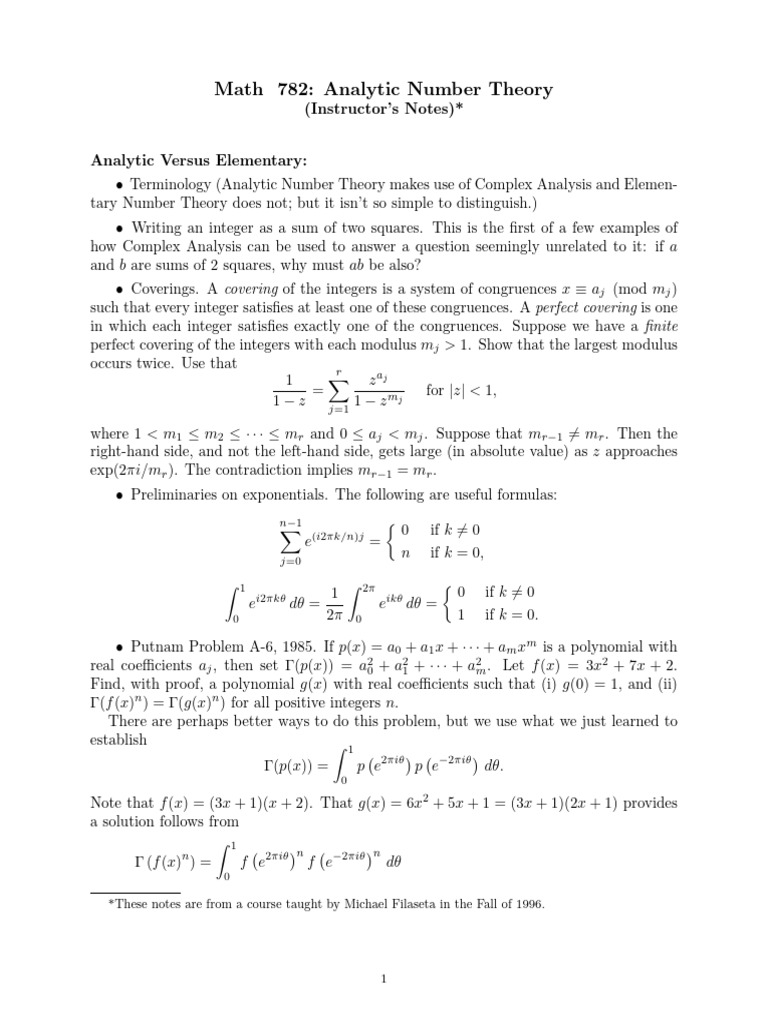 Analytic Number Theory Course Notes | PDF | Mathematics | Arithmetic