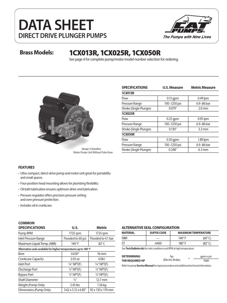 Cat Pump Parts and Specifications Guide | PDF | Pump | Electric Motor