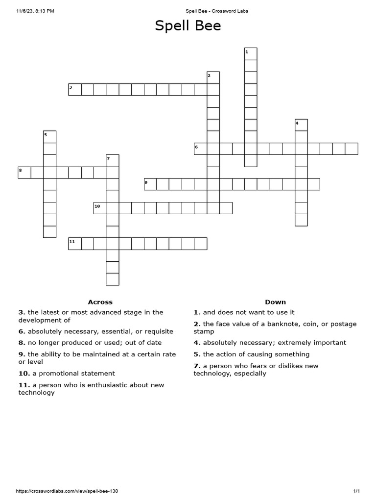 Spell Bee Crossword PDF Spell Bee Crossword PDF