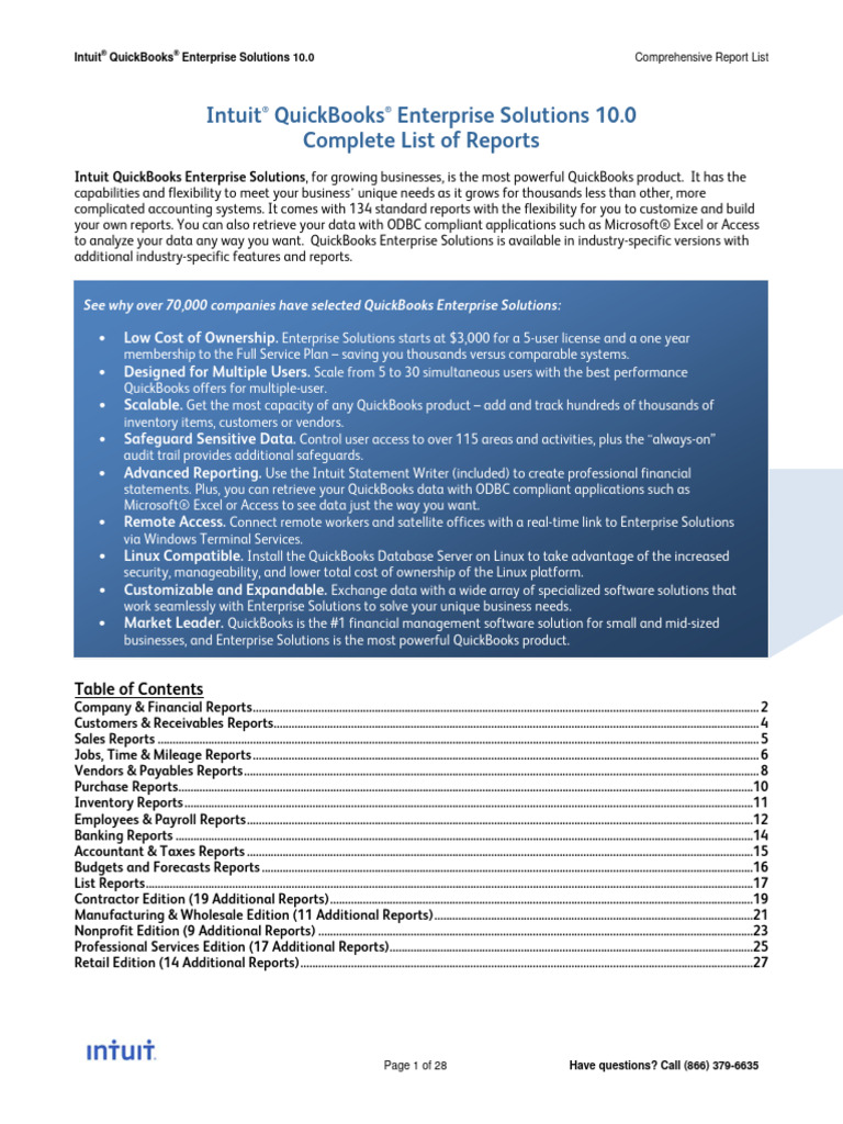 Intuit QuickBooks EnterPrise Reports List | PDF | Quick Books | Income ...