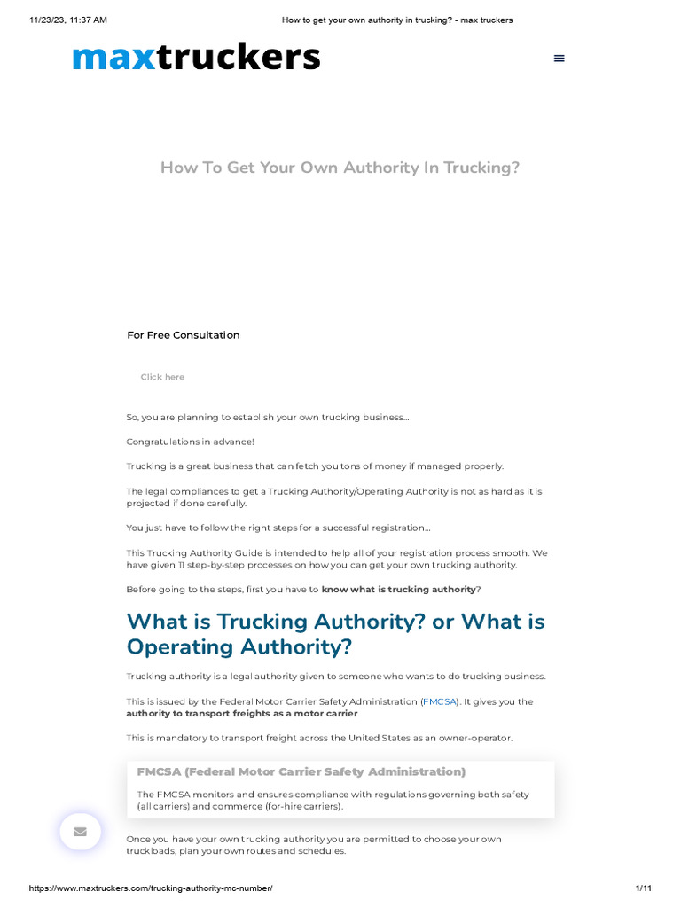 How To Get Your Own Authority in Trucking Max Truckers PDF Sole