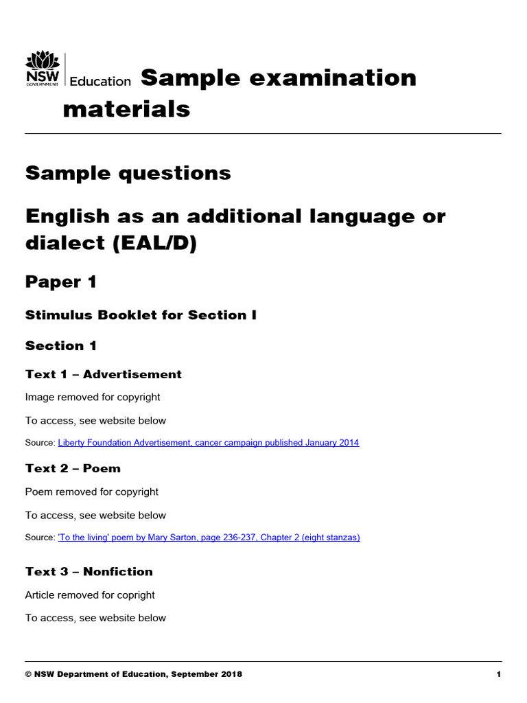 English Eald s6 Sample Paper 1 Stimulus Booklet | PDF
