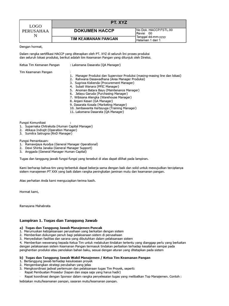 Contoh Workshop HACCP Plan Codex | PDF