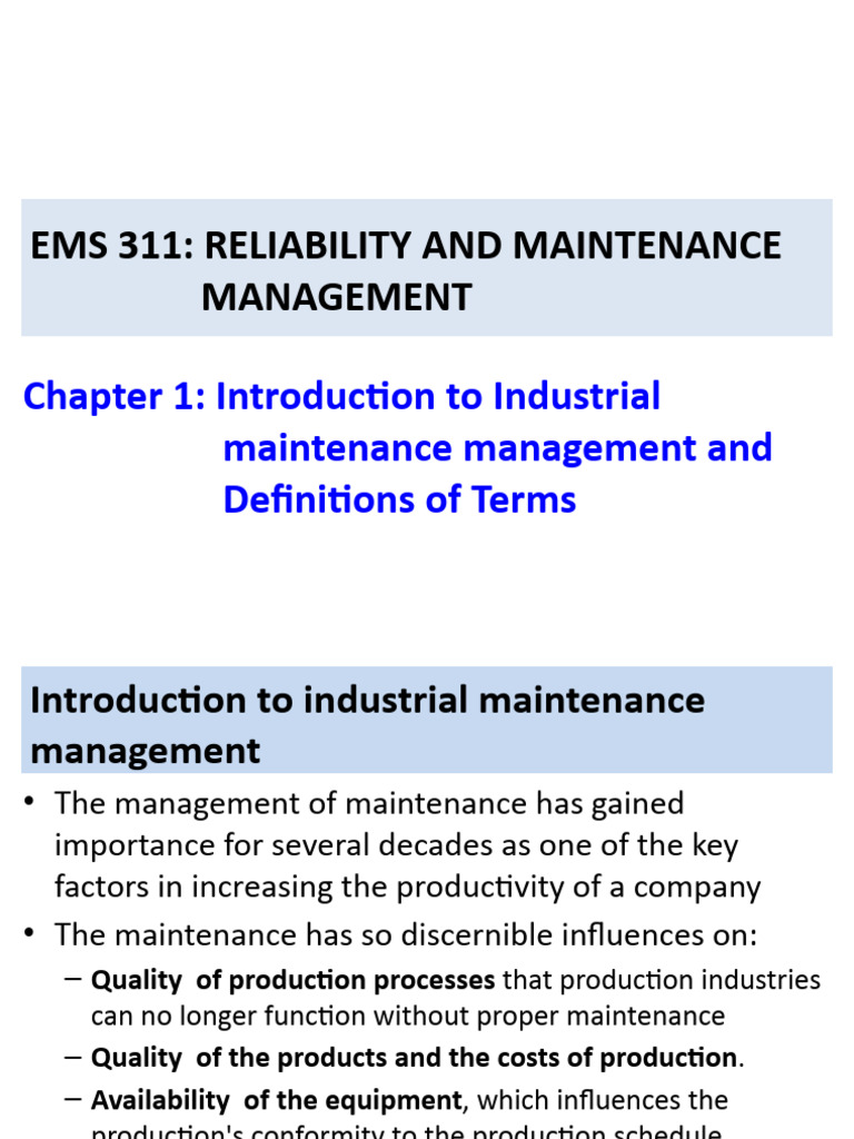 Maintenance Management Overview | PDF | Reliability Engineering ...
