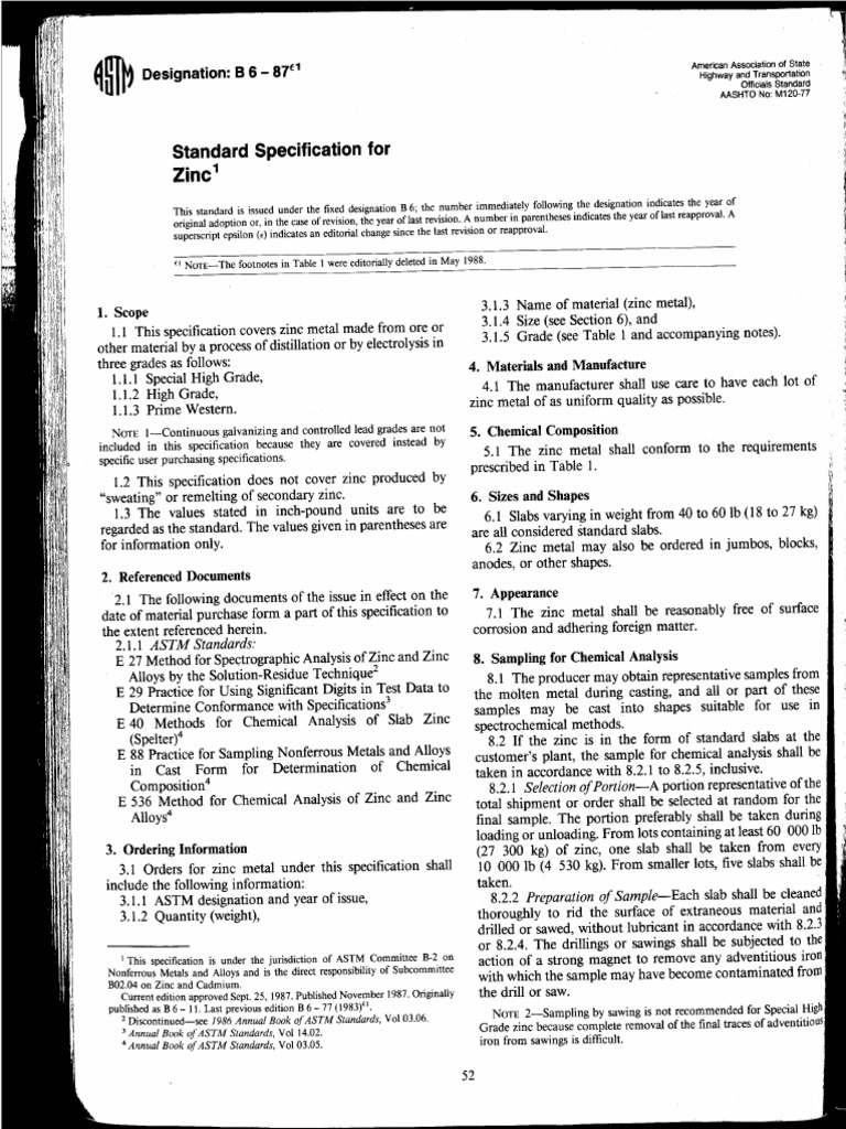 Astm B 6 Zinc | PDF