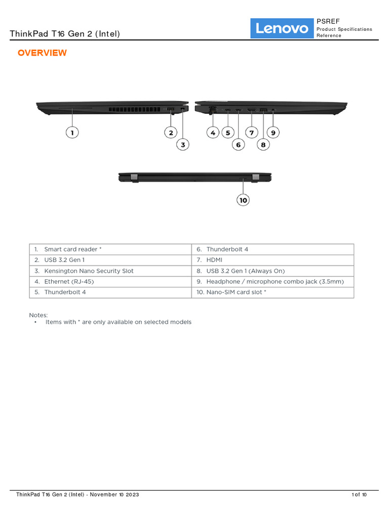 ThinkPad T16 Gen 2 Intel Spec | PDF | Usb | Information And ...