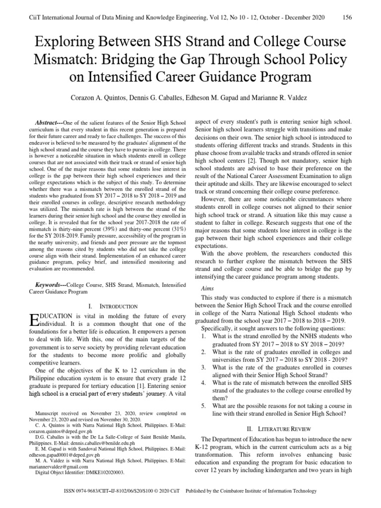 Bridging SHS Strand and College Course Mismatch | PDF | Unemployment ...