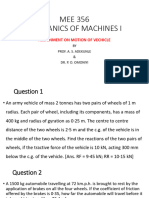 MEE 356 Mechanics of Machines I: Assignment On Motion of Vechicle