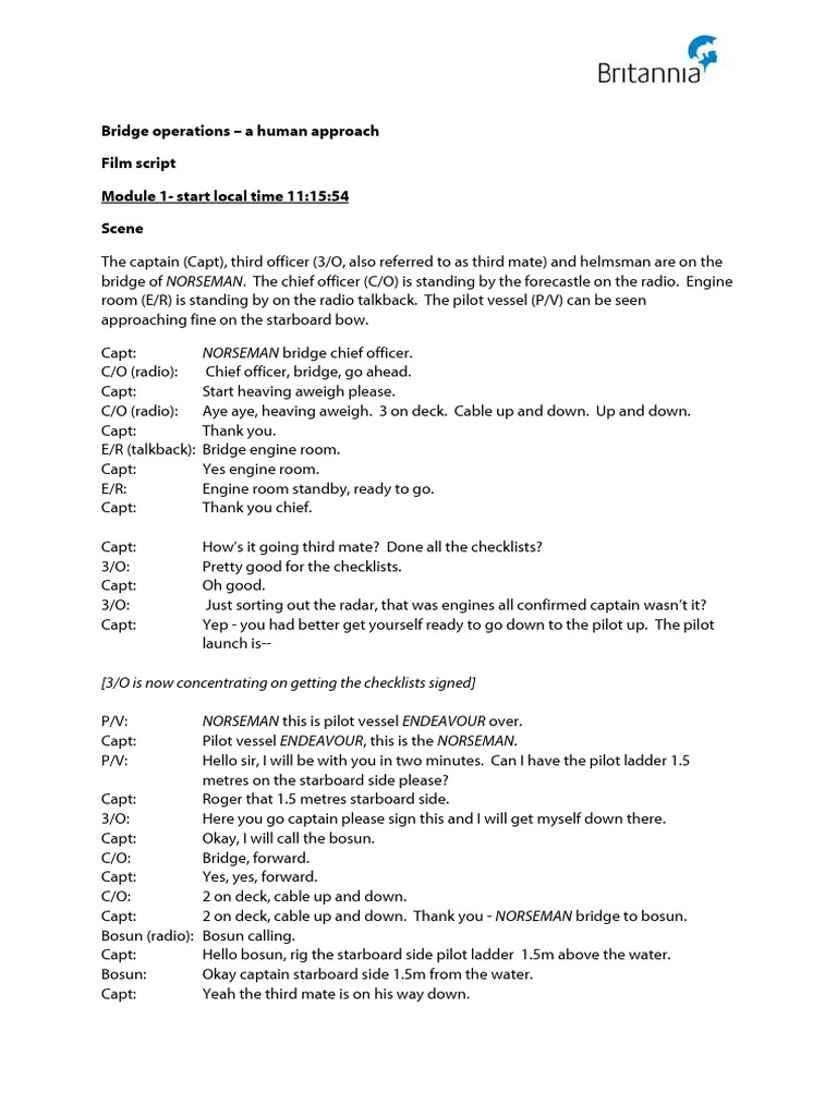 Bridge Operations A Human Approach Film Script | PDF | Shipping | Ships