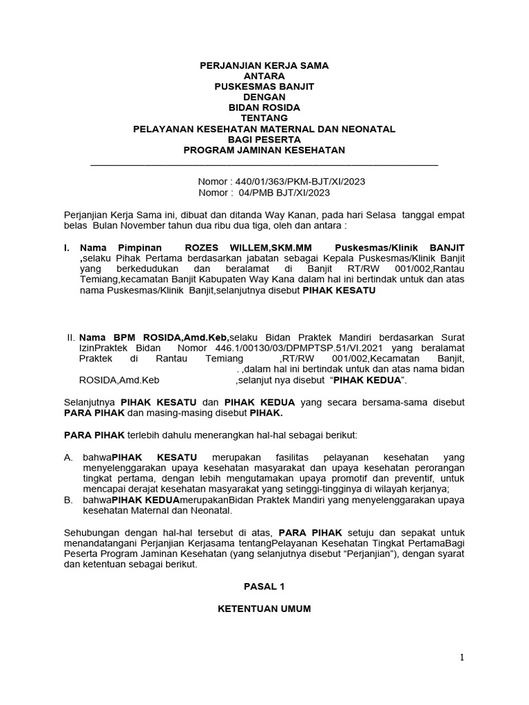 Kerja Sama Pelayanan Kesehatan Maternal | PDF | Pengelolaan Keuangan & Uang