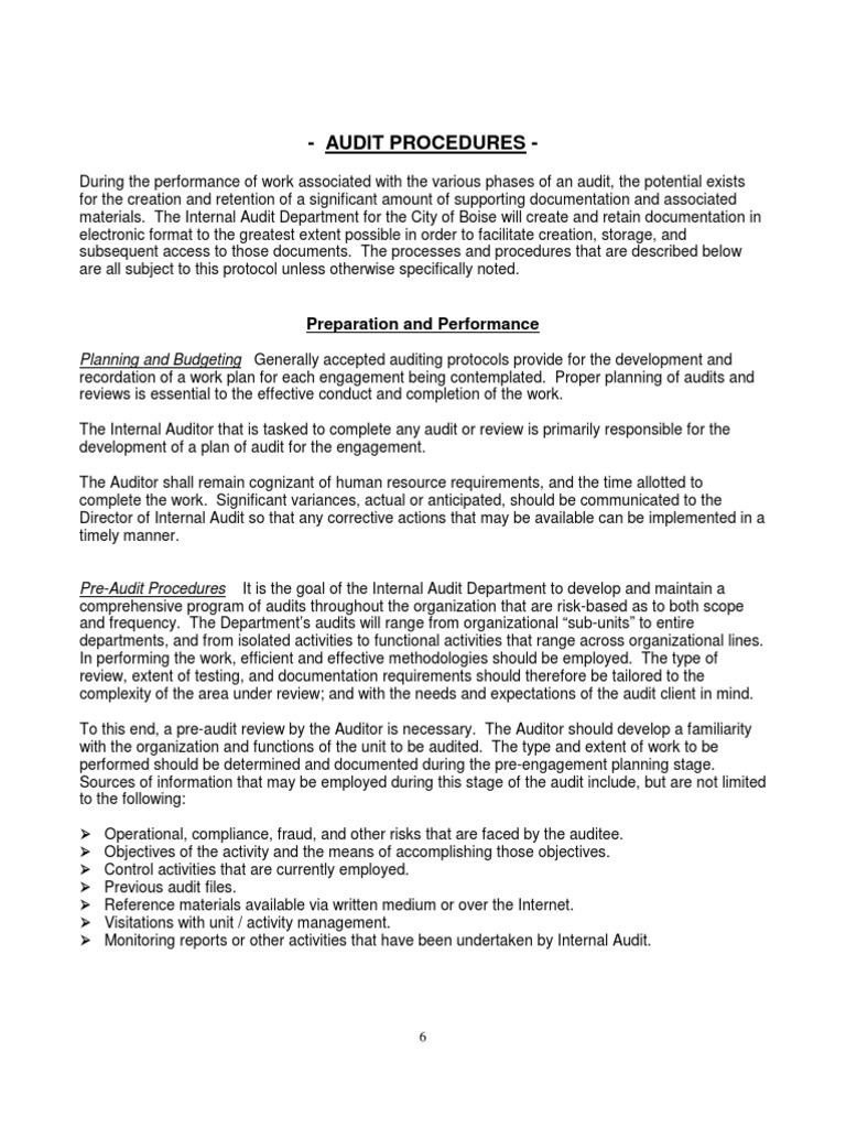 Internal Audit Procedures | Internal Audit | Audit