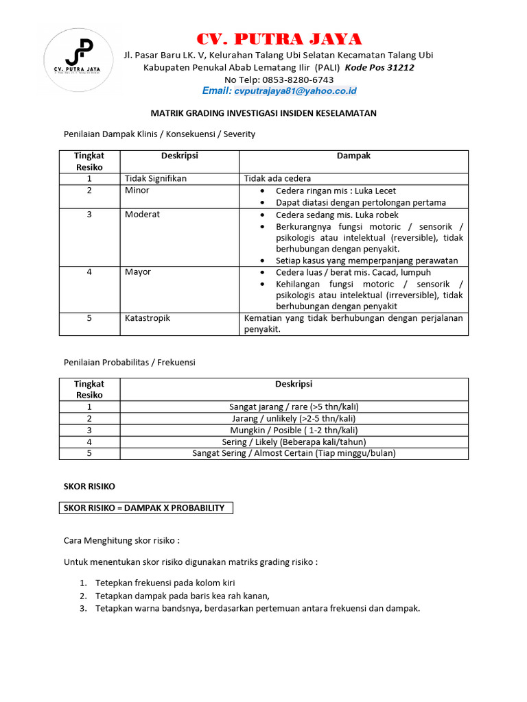 Matriks Grading Risiko Keselamatan | PDF