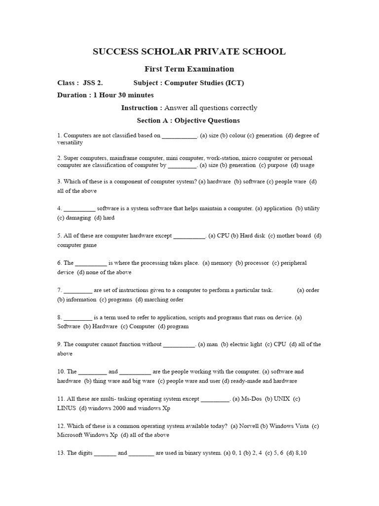 Computer jss2 First Term PDF Programming Computer Program