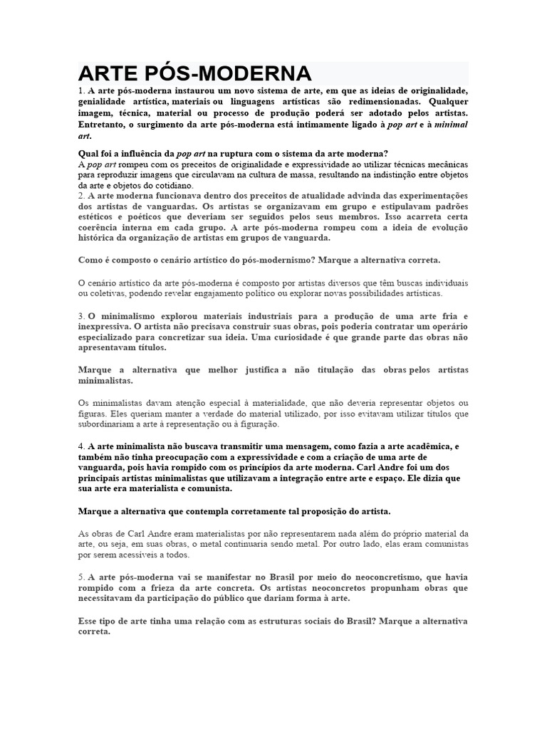 Arte Pós Moderna | PDF | Minimalismo | Pós-modernismo