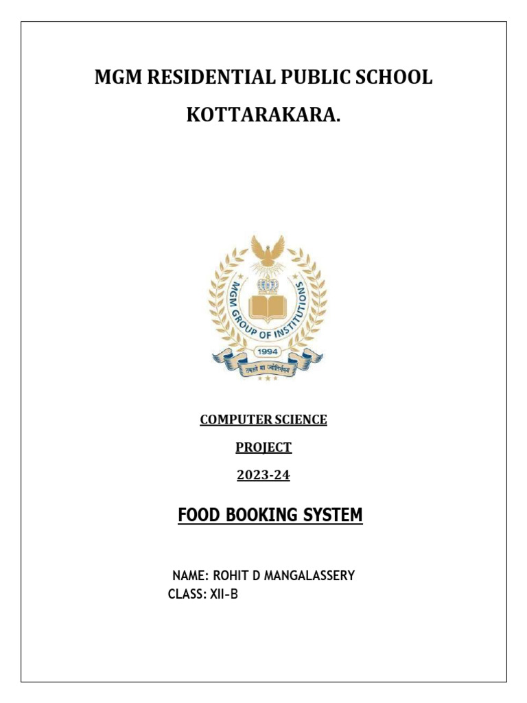 Food Booking System Project 2023-24 | PDF | Databases | Computer Data