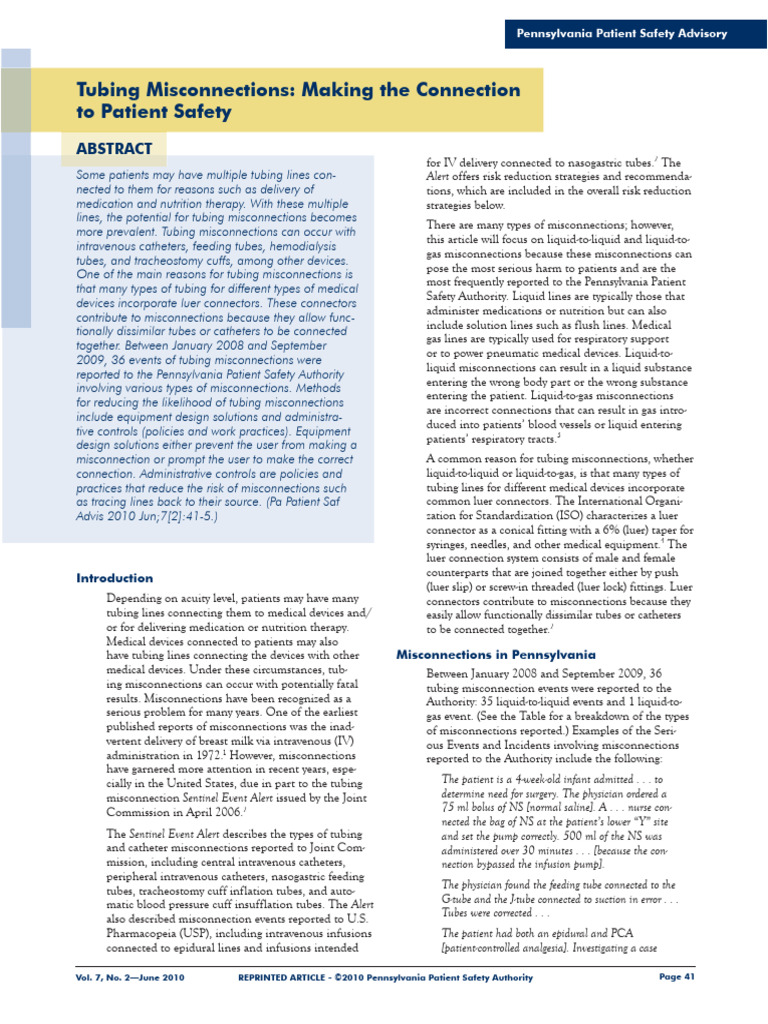 Tubing Misconnections Making The Connection To Patient Safety | PDF ...