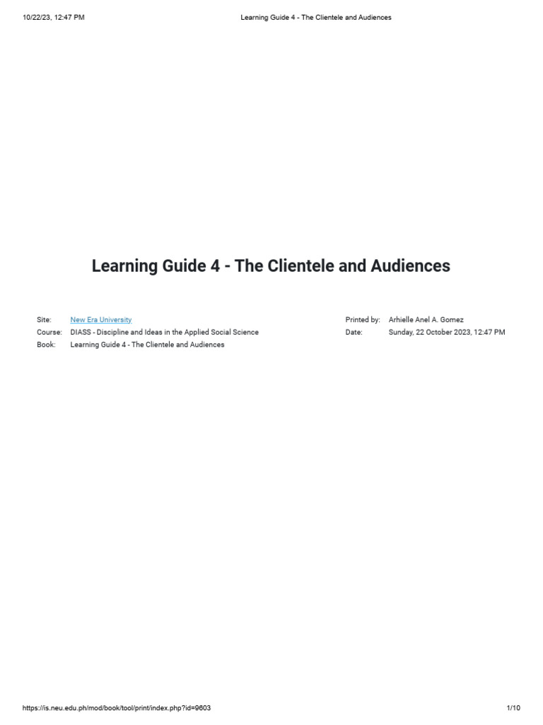 Learning Guide 4 - The Clientele and Audiences | PDF | Psychotherapy ...