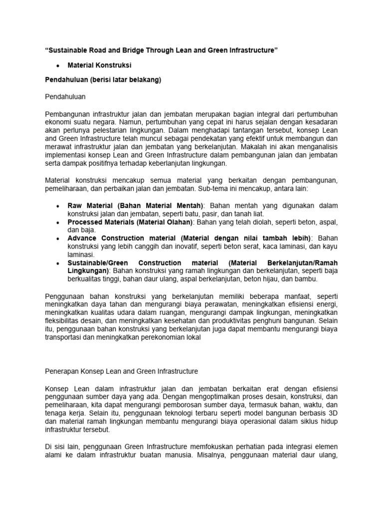 Sustainable Road And Bridge Through Lean And Green Infrastructure Pdf