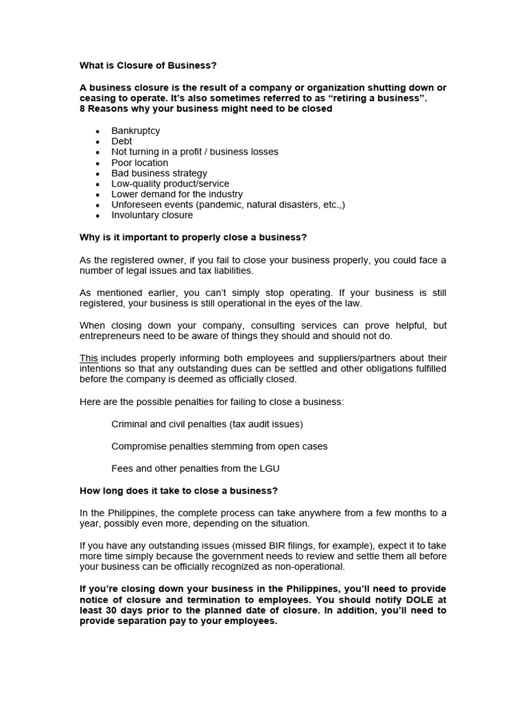 How to Properly Close a Business in the Philippines | PDF | Taxes ...