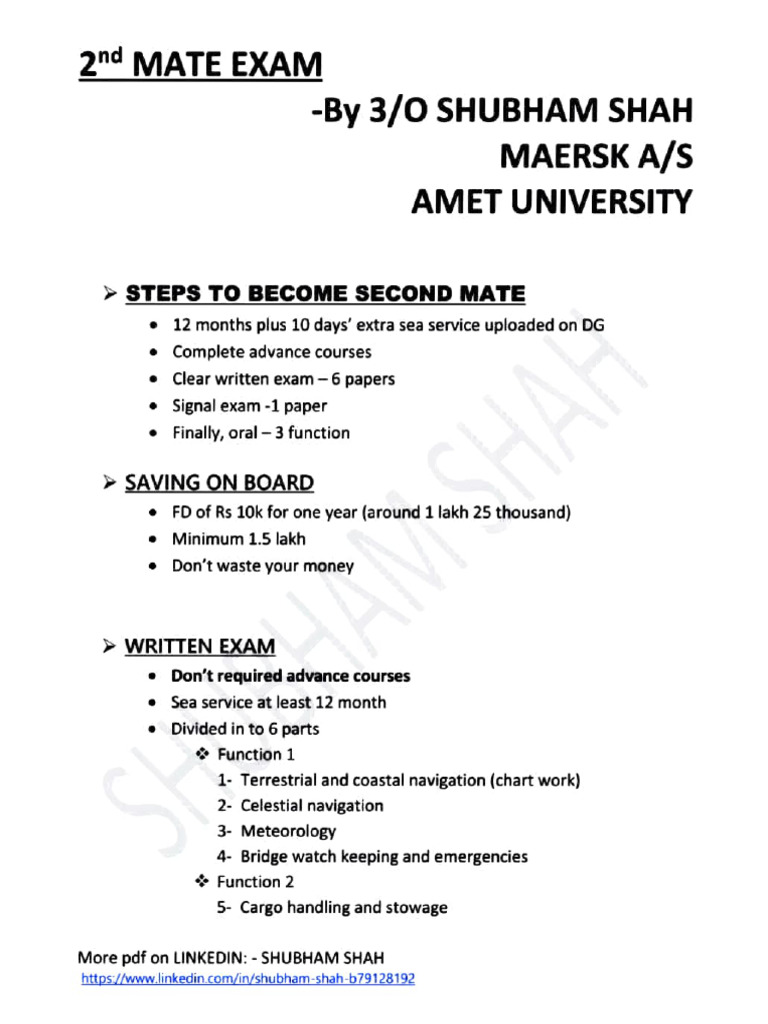 2nd Mate Exam Guide and Requirements | PDF | Water Transport | Transport