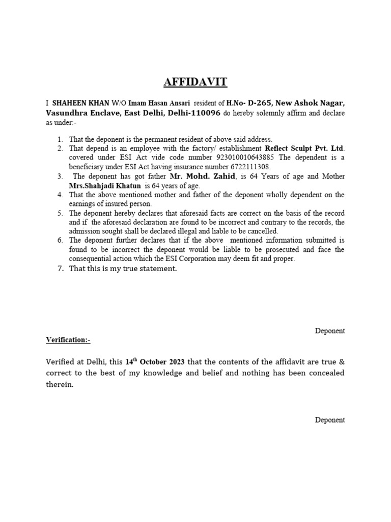 Affidavit esi name add pdf