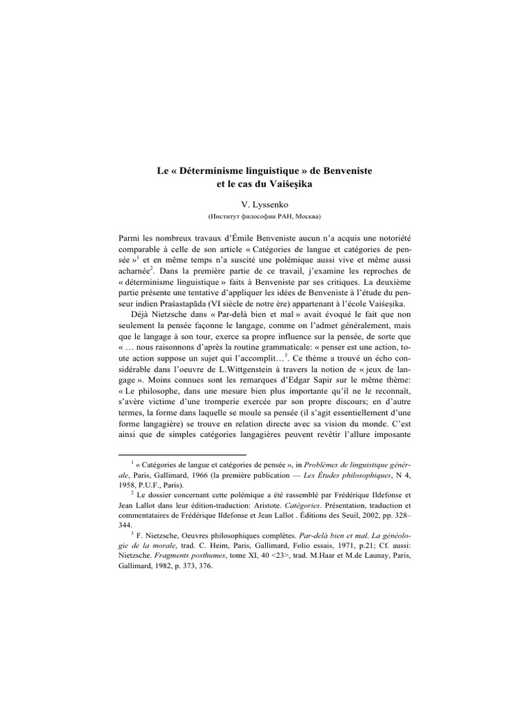 Déterminisme linguistique chez Benveniste | PDF | Aristote | Déterminisme