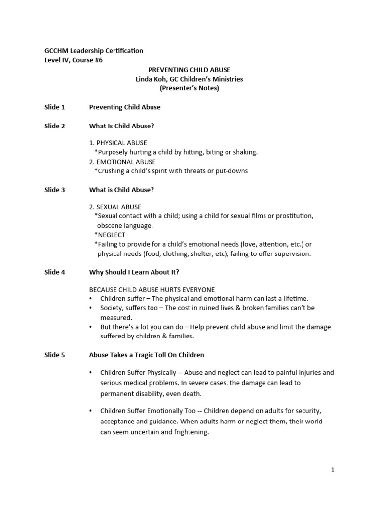 6 Preventing Child Abuse Presenters Notes Pdf Child Abuse Feeling