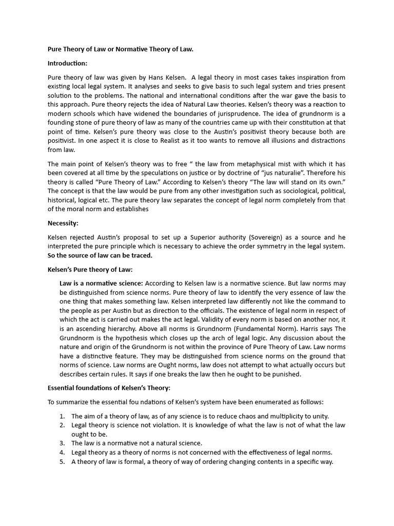 Pure Theory of Law or Normative Theory of Law | PDF | Jurisprudence ...