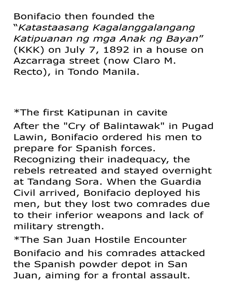 Bonifacio and the Katipunan's Struggles | PDF