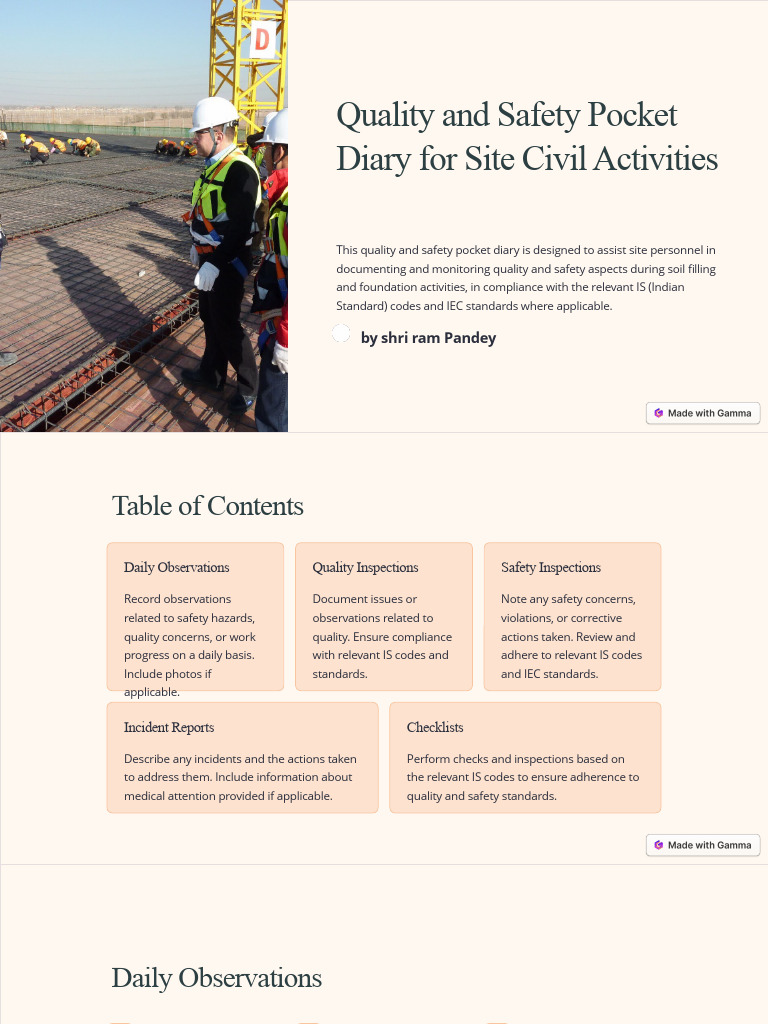 Quality and Safety Pocket Diary For Site Civil Activities PDF