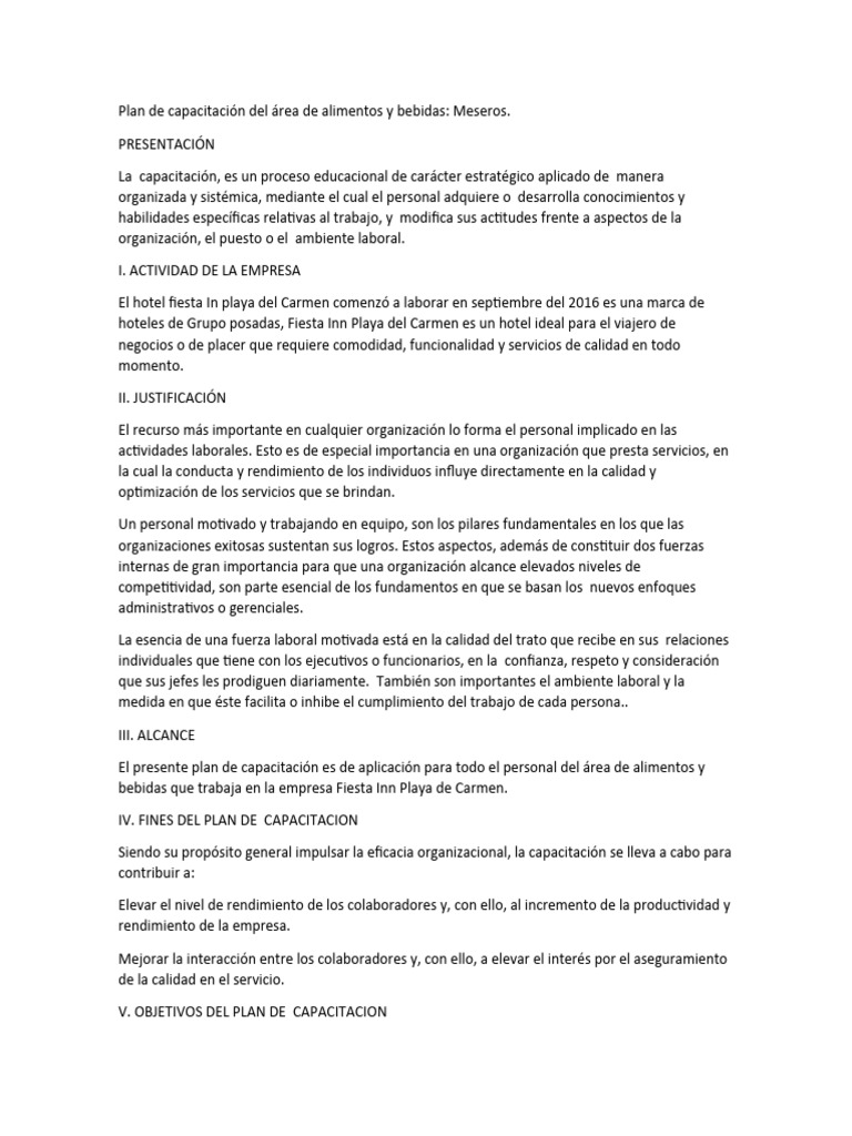 Capacitación para Meseros en Alimentos y Bebidas | PDF | Business ...