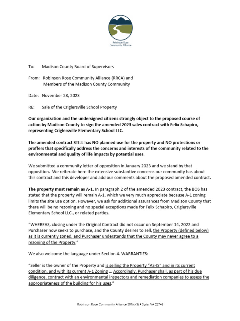 Community Opposition to Criglersville School Sale | PDF | Zoning | Property