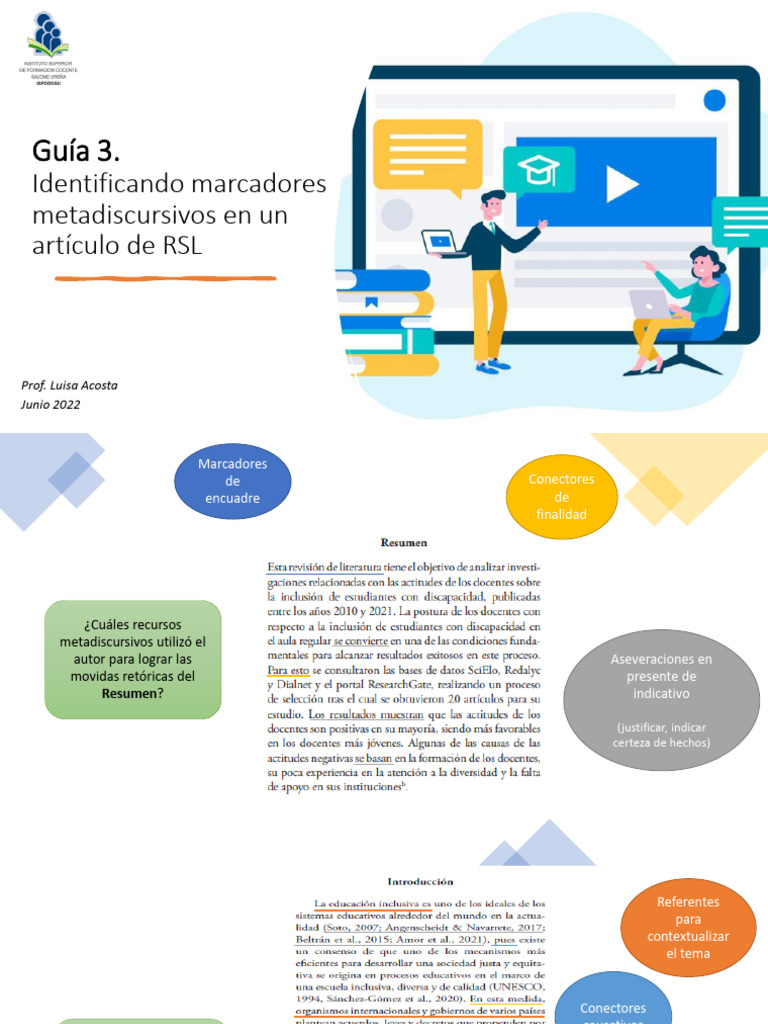 Guía 3. Marcadores metadiscursivos de un artículo de RSL (1) | PDF ...