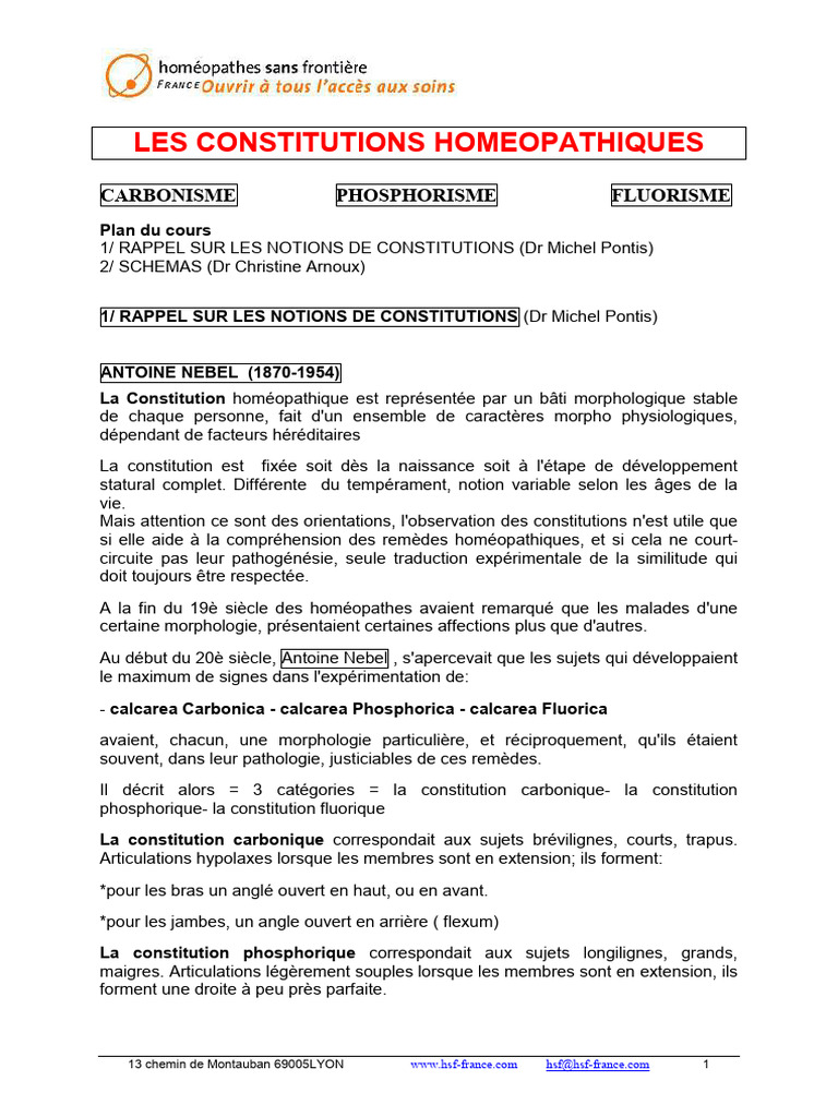 Constitutions homéopathiques et pathologies | PDF | Homéopathie